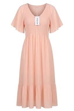 PYGFEMR light pink NWT maxi dress smocked bodice & delicate flutter sleeves - L